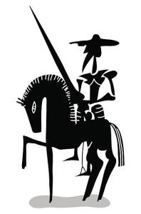 black and white Don Quixote with horse